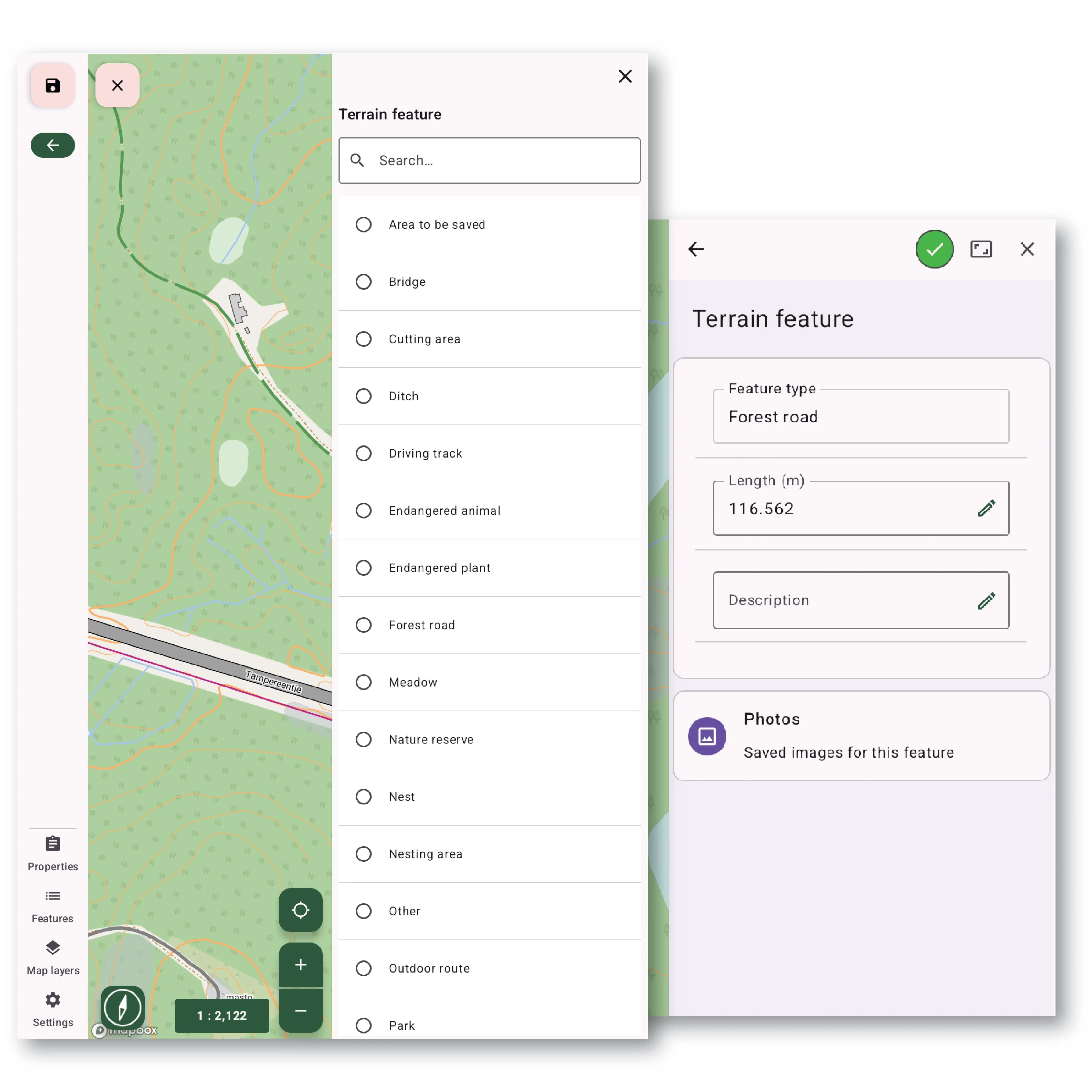 Logging terrain with an application