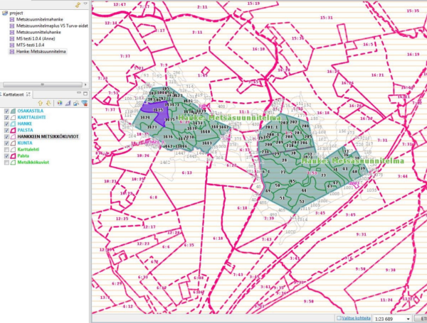 Screenshot of MörGIS system showing forest planning data in Finland