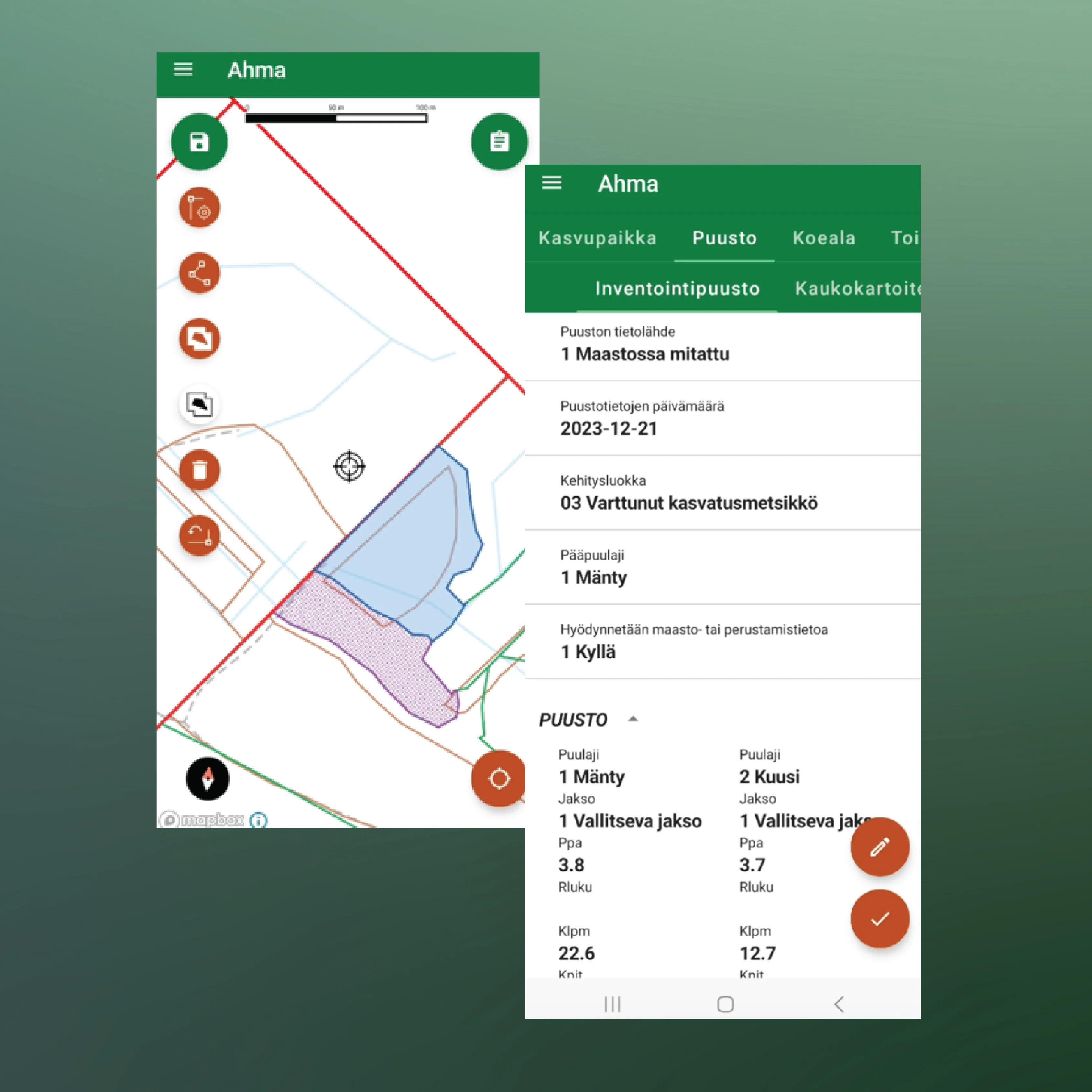 Mobile app Ahma for the finnish forest centre